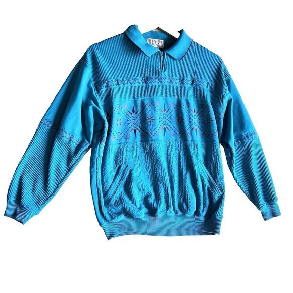 VTG Blast Fleece women 90s Vintage Half-Zip Jumper Green blue bohemian Sz M. - Picture 8 of 9